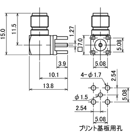 SMAコネクタ,SMA-LR-PCB drawing