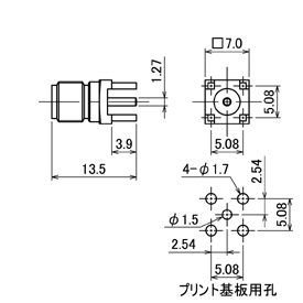 SMAコネクタ,SMA-R-PCB drawing