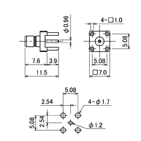 SMBコネクタ,SMB-R-PCB drawing